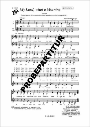My Lord, What A Morning f�r Frauenchor Singpartitur