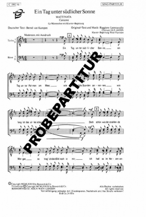 Ein Tag unter sdlicher Sonne fr Mnnerchor Singpartitur