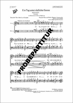 Ein Tag unter s�dlicher Sonne f�r M�nnerchor Klavierpartitur