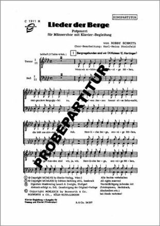 LIEDER DER BERGE f�r M�nnerchor Singpartitur