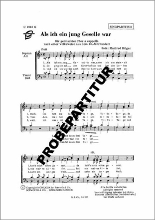 Als ich ein jung Geselle war f�r gem Chor Singpartitur