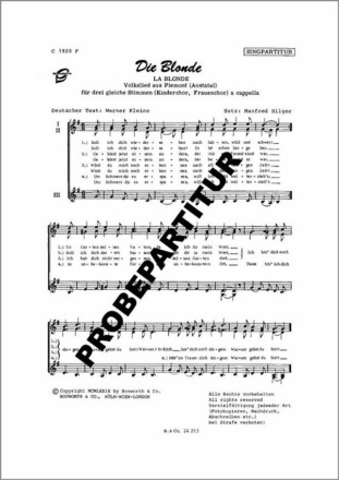 Die Blonde f�r Frauenchor Singpartitur