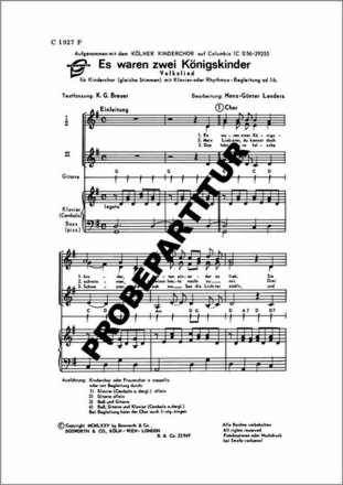 Es waren zwei K�nigskinder f�r Frauenchor Singpartitur