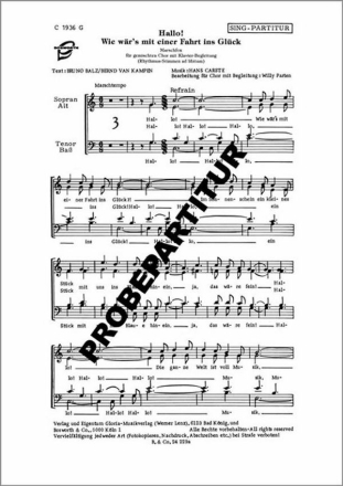 Hallo! Wie w�res mit einer Fahrt ins Gl�ck f�r gem Chor Klavierpartitur
