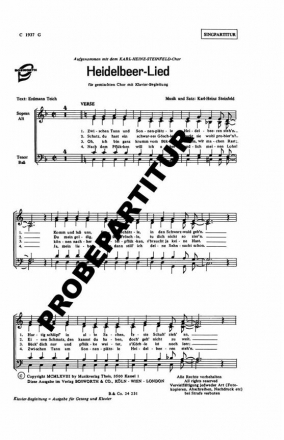 Heidelbeer-Lied fr gem Chor Singpartitur