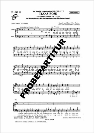 Texas-Rose f�r M�nnerchor Klavierpartitur