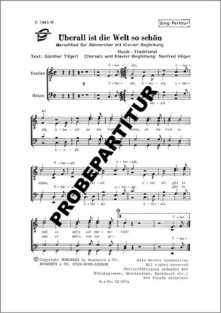 �berall ist die Welt so sch�n f�r M�nnerchor Klavierpartitur
