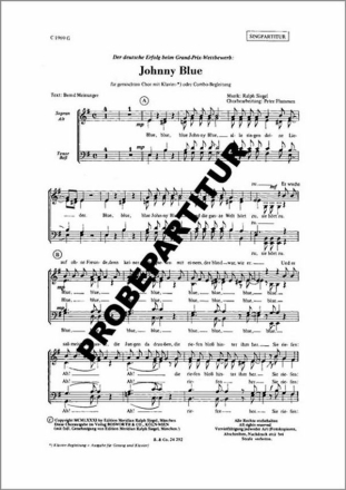 Johnny Blue f�r gem Chor Singpartitur