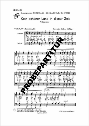 Kein sch�ner Land in dieser Zeit f�r M�nnerchor Singpartitur