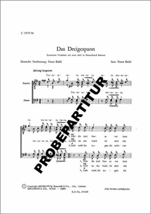Das Dreigespann f�r M�nnerchor Singpartitur