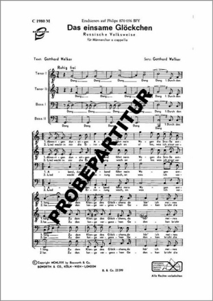 Das einsame Gl�ckchen f�r M�nnerchor Singpartitur