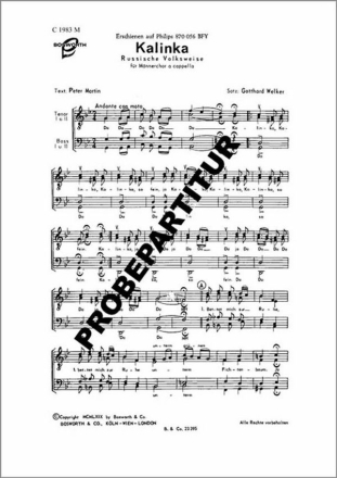 Kalinka f�r M�nnerchor Singpartitur