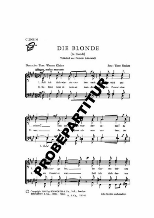 Die Blonde f�r M�nnerchor Singpartitur