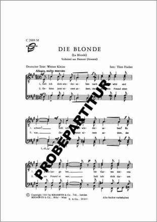 Die Blonde f�r M�nnerchor Klavierpartitur