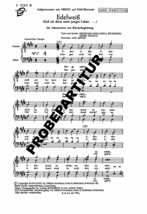 Edelwei fr Mnnerchor Singpartitur