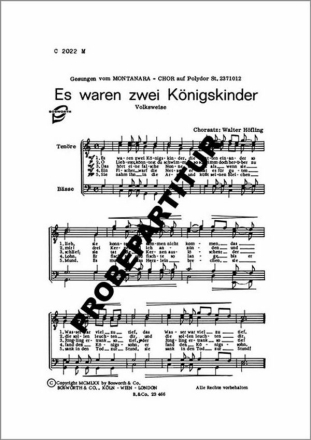 Es waren zwei K�nigskinder f�r M�nnerchor Singpartitur