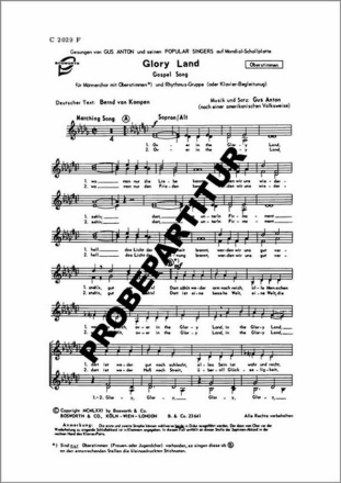 Glory Land  SP f�r Frauenchor Singpartitur
