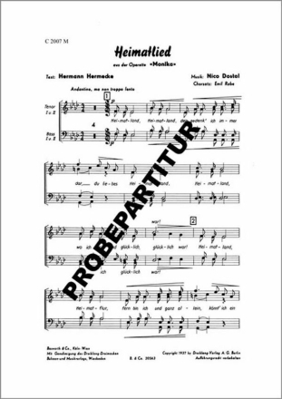 Heimatlied f�r M�nnerchor Klavierpartitur