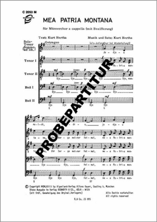 Mea patria montana f�r M�nnerchor Singpartitur
