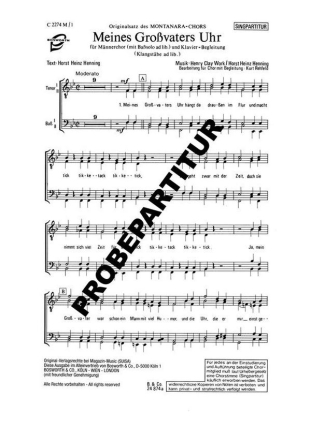 Meines Gro�vaters Uhr f�r M�nnerchor Singpartitur