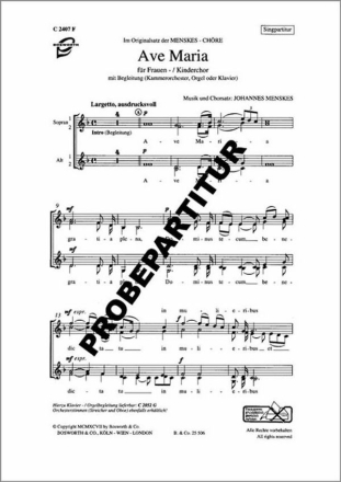 Ave Maria f�r Frauenchor Singpartitur