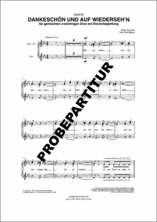 Dankesch�n und auf Wiederseh'n f�r gem Chor Singpartitur