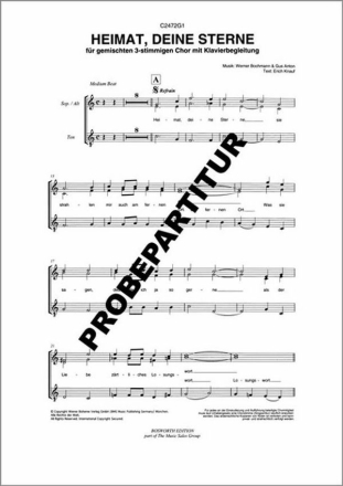 Heimat, deine Sterne f�r gem Chor Singpartitur