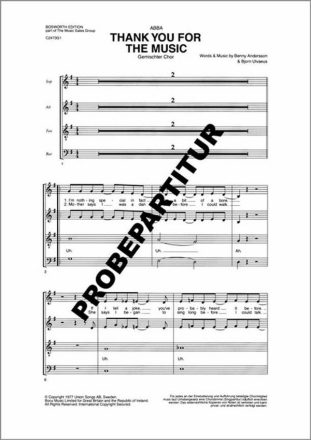 Thank You For The Music (ABBA) f�r gem Chor Klavierpartitur