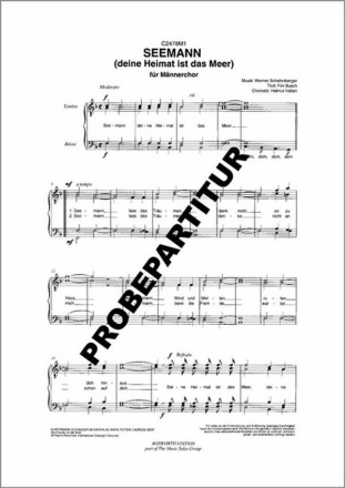 Seemann, deine Heimat ist das Meer f�r M�nnerchor Singpartitur