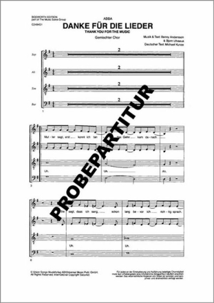 Danke f�r die Lieder f�r gem Chor Klavierpartitur