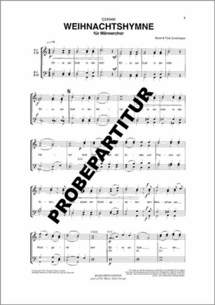 Weihnachtshymne f�r M�nnerchor Singpartitur