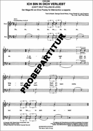 Ich bin in dich verliebt f�r M�nnerchor Singpartitur