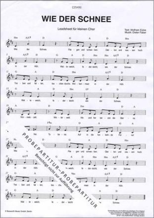 Wie der Schnee (kl. Chor) f�r gem Chor Klavierpartitur