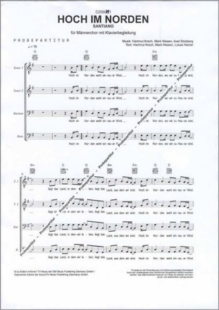 Hoch im Norden (Santinao) f�r M�nnerchor Singpartitur