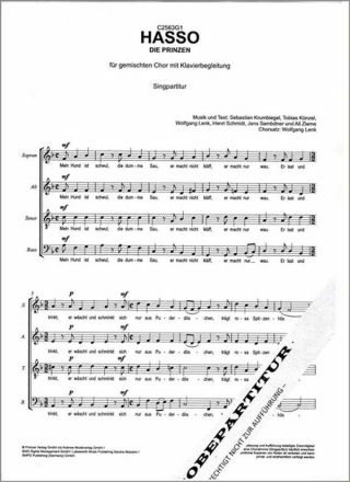 Hasso (Die Prinzen) f�r gem Chor Klavierpartitur