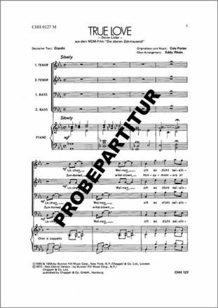Cole Porter True Love f�r M�nnerchor Klavierpartitur