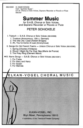 Peter Schickele Name Songs Sopran, Alt, Bariton, Flte, Piccolo-Flte und Sopran-Blockflte Chorpartitur
