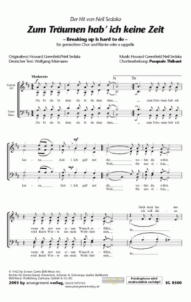 Neil Sedaka Zum Trumen hab ich keine Zeit (vierstimmig) fr SATB Singpartitur