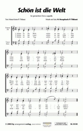 Hengsbach/Kster/Thibaut Schn ist die Welt (vierstimmig) fr SATB Singpartitur