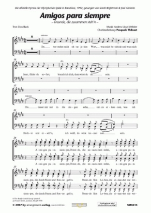 Andrew Lloyd Webber/Don Black Amigos para siempre (vierstimmig) fr TTBB und Klavier Singpartitur