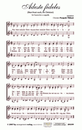 Adeste fideles fr SSA Singpartitur