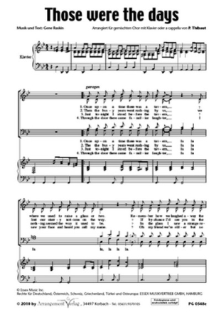 Gene Raskin Those were the days fr SSA und Klavier oder a cappella Singpartitur