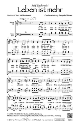 Rolf Zuckowski Leben ist mehr (vierstimmig) fr TTBB und Klavier oder a cappella Singpartitur