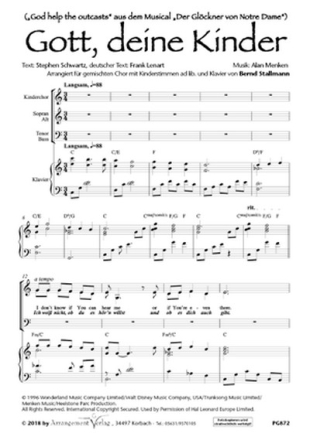 Alan Menken, engl.  Gott, deine Kinder / God help the outcasts (drei fr TBB und Klavier Singpartitur