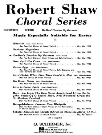 Traditional, Do-Don't Touch-A My Garment Solo Bariton Voice + TTBB Chorpartitur