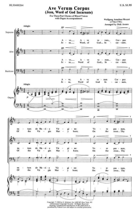 Wolfgang Amadeus Mozart, Ave Verum Corpus SATB and Organ Chorpartitur