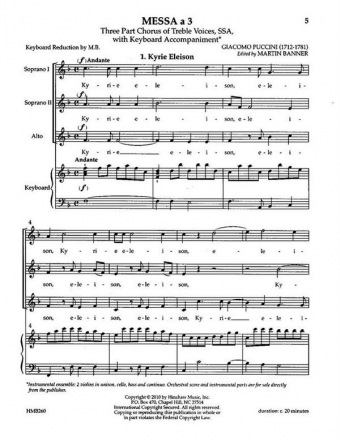 Giacomo Puccini, Messa A 3 Keyboard Chorpartitur