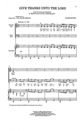 Ralph Manuel, Give Thanks Unto The Lord SATB, Keyboard, Optional Percussion Chorpartitur