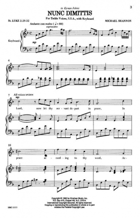 Nunc Dimittis for female choir (SSA) and  keyboard choral score