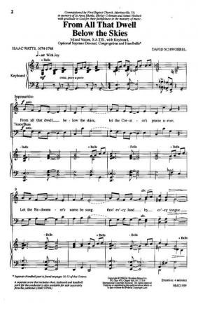 David Schwoebel, From All That Dwell Below The Skies SATB, Congregation, Keyboard, Handbells Chorpartitur